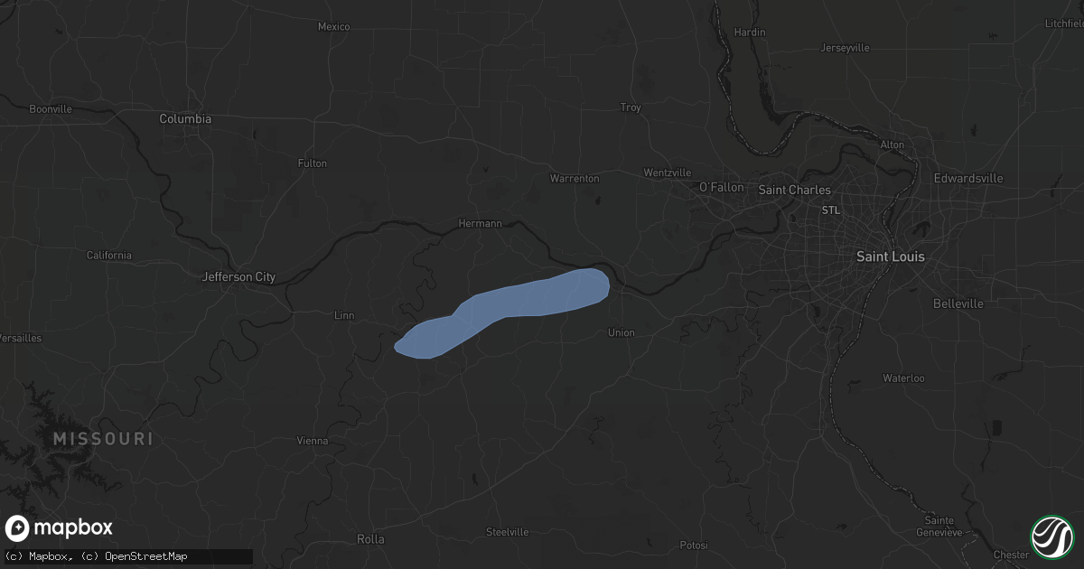 Hail map in New Haven, MO on August 16, 2026