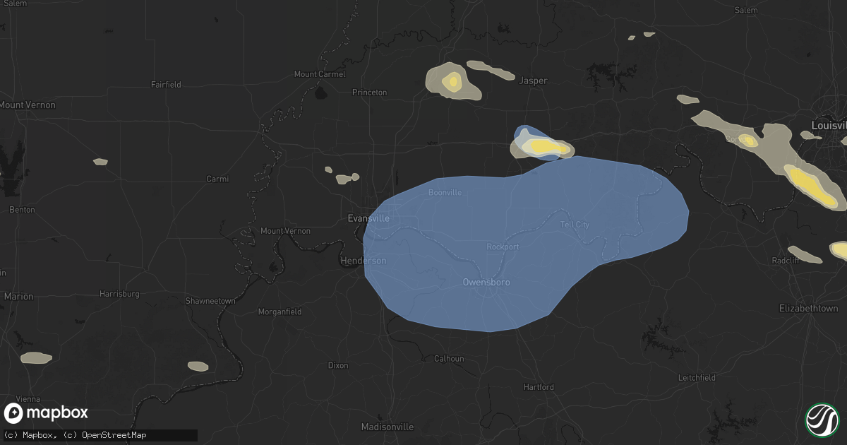Hail map in Newburgh, IN on August 16, 2026