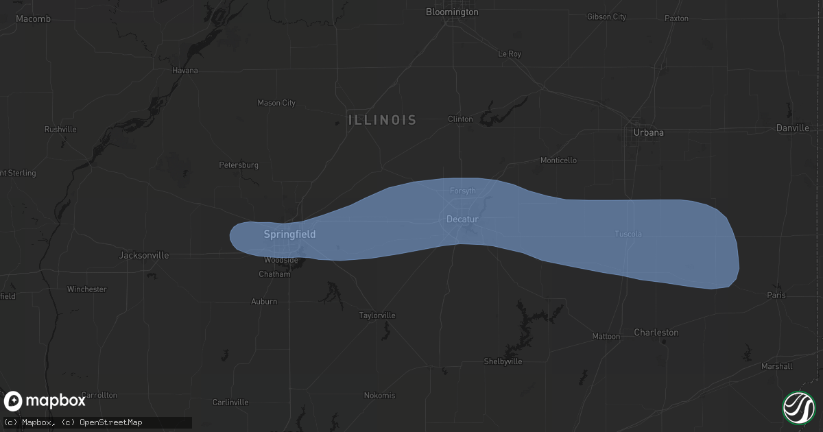 Hail map in Niantic, IL on August 16, 2026