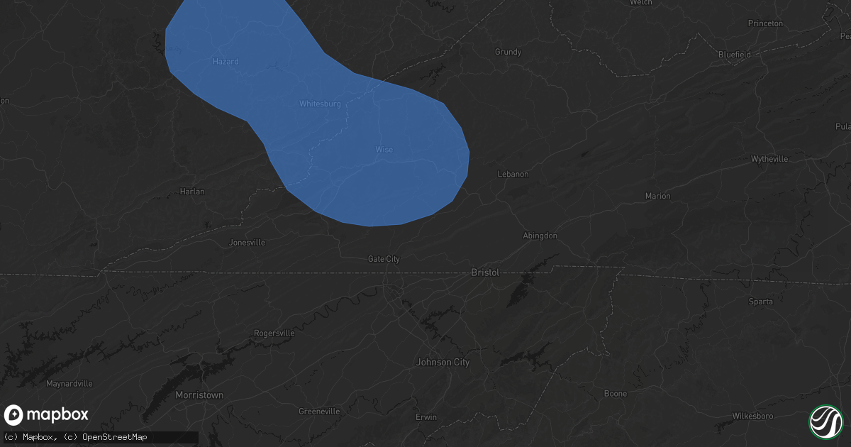 Hail map in Nickelsville, VA on August 16, 2026