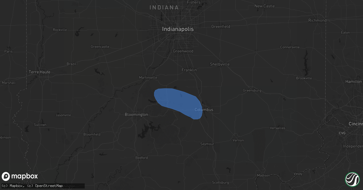 Hail map in Nineveh, IN on August 16, 2026