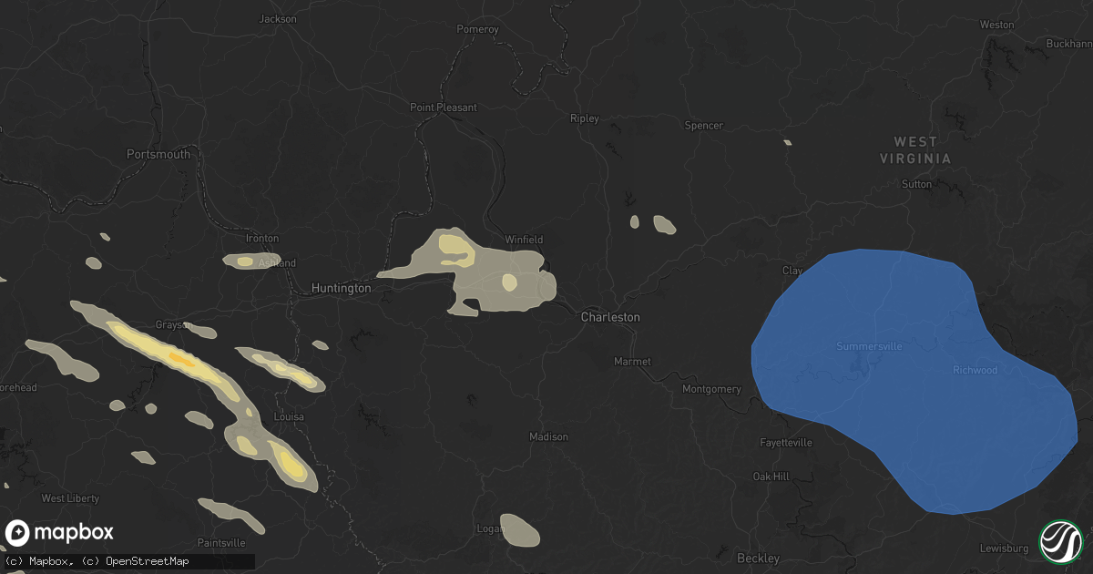 Hail map in Nitro, WV on August 16, 2026