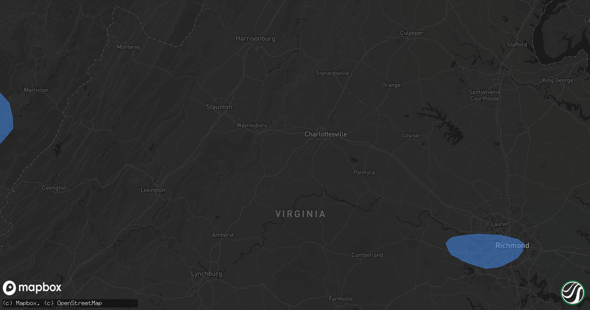 Hail map in North Garden, VA on August 16, 2026