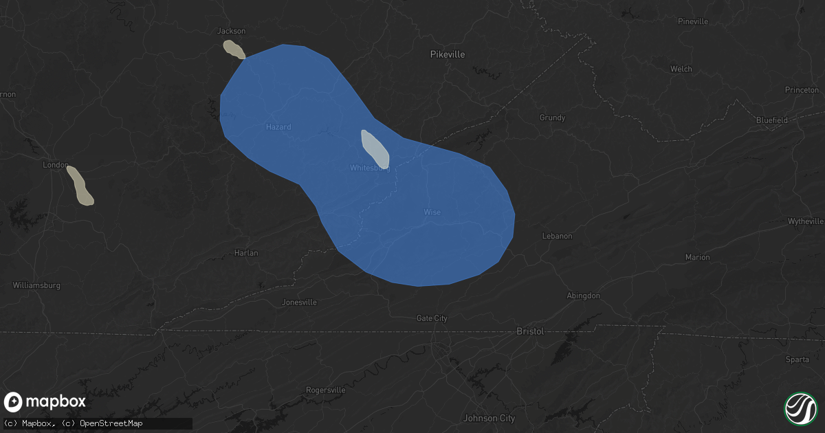 Hail map in Norton, VA on August 16, 2026