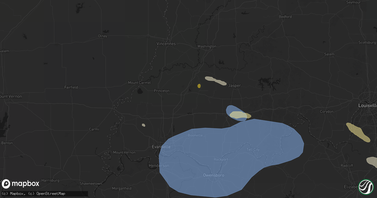 Hail map in Oakland City, IN on August 16, 2026
