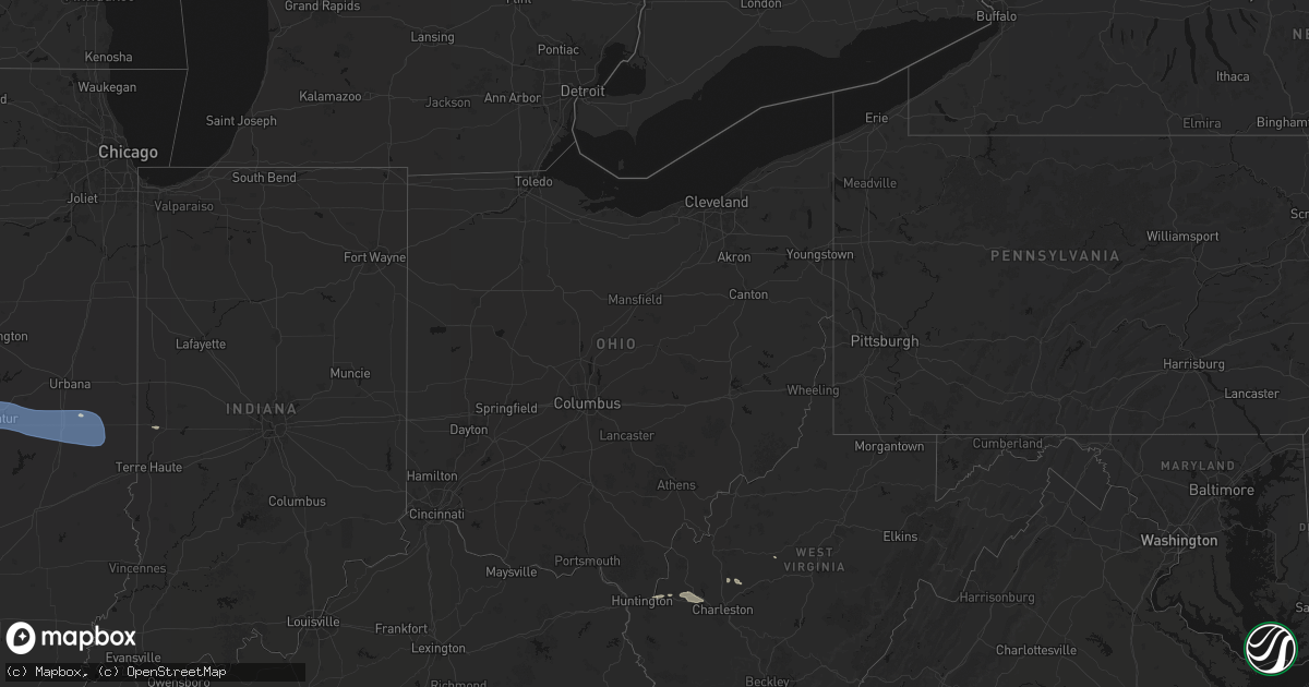 Hail map in Ohio on August 16, 2026
