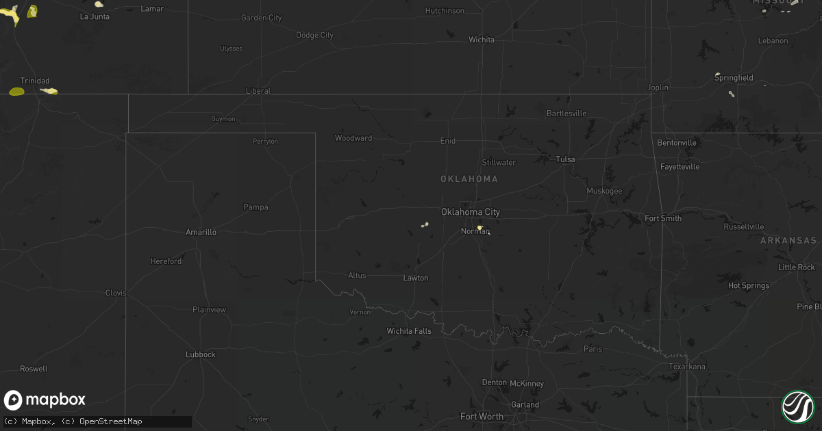 Hail map in Oklahoma on August 16, 2026