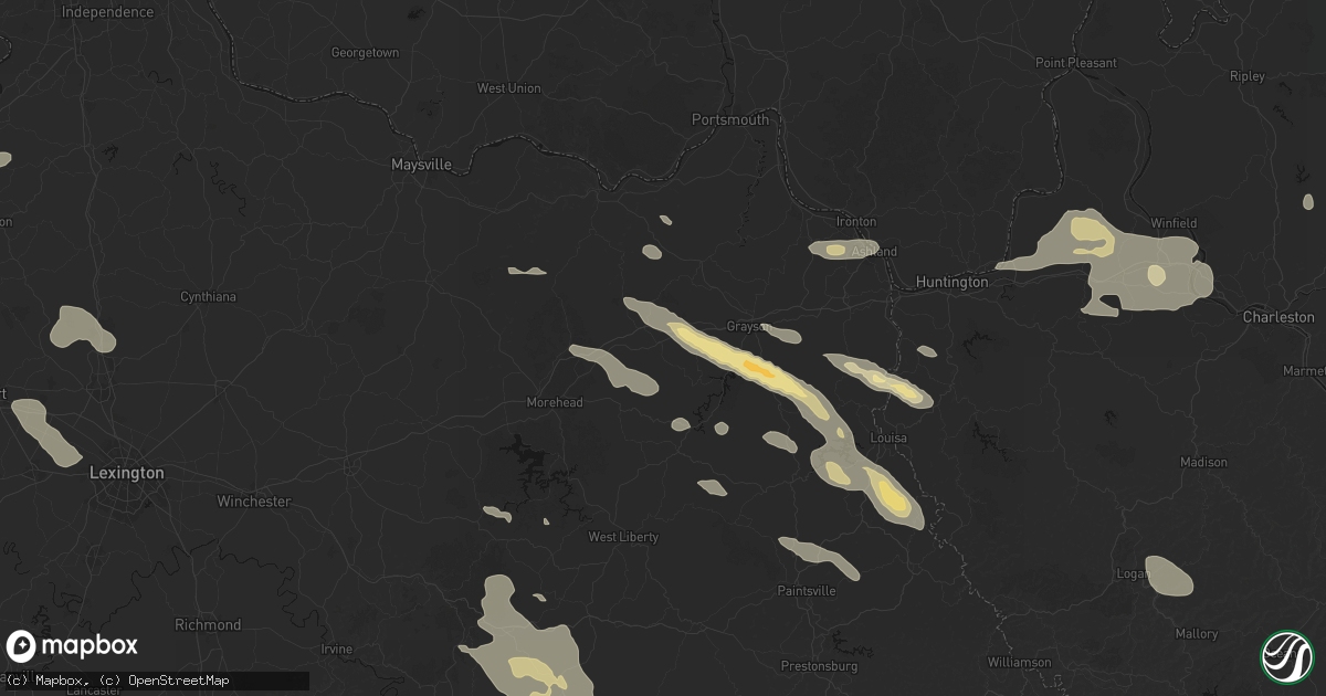 Hail map in Olive Hill, KY on August 16, 2026