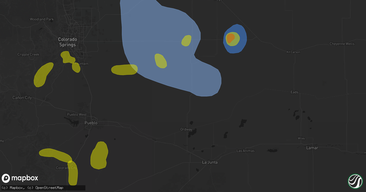 Hail map in Ordway, CO on August 16, 2026