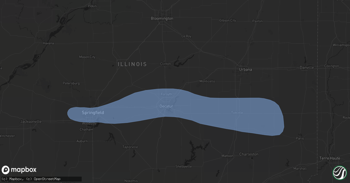 Hail map in Oreana, IL on August 16, 2026