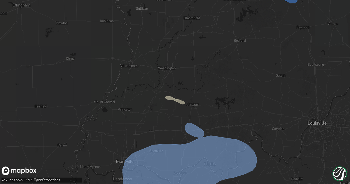 Hail map in Otwell, IN on August 16, 2026