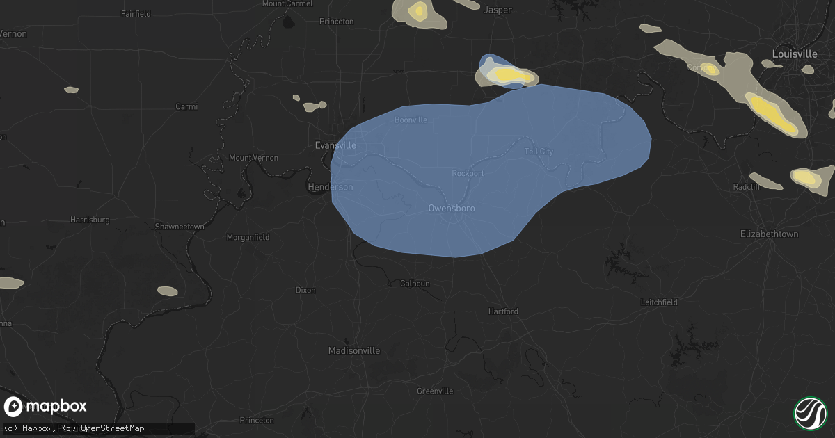Hail map in Owensboro, KY on August 16, 2026