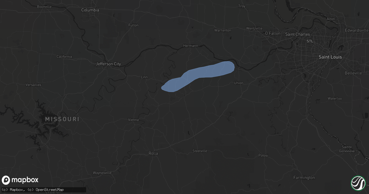 Hail map in Owensville, MO on August 16, 2026