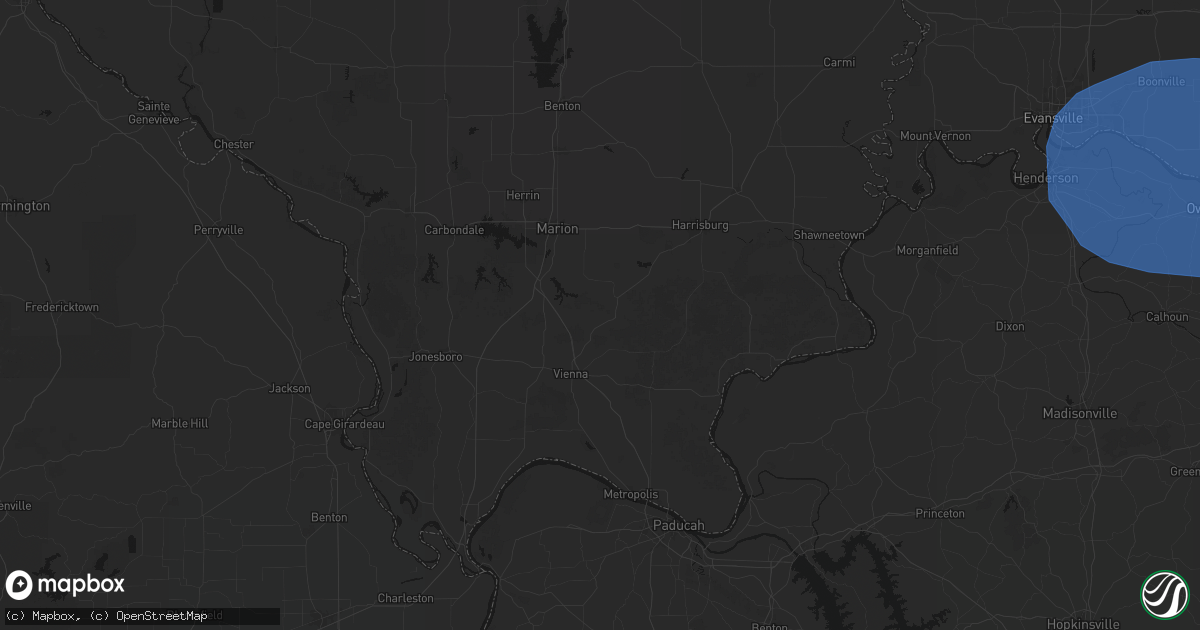 Hail map in Ozark, IL on August 16, 2026