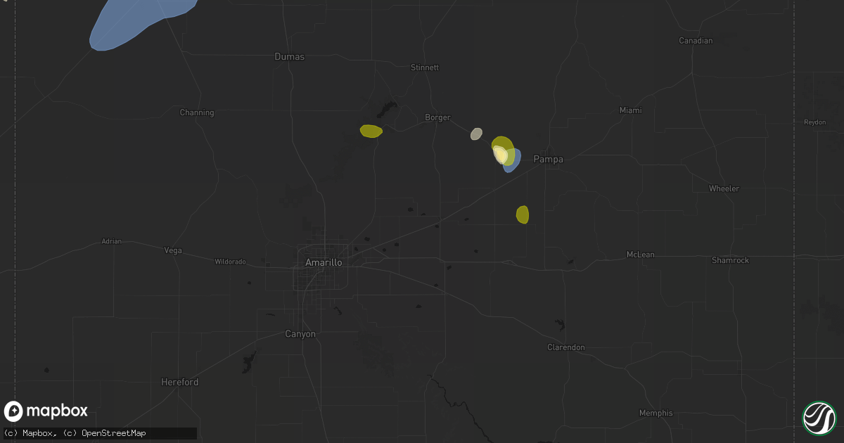 Hail map in Panhandle, TX on August 16, 2026