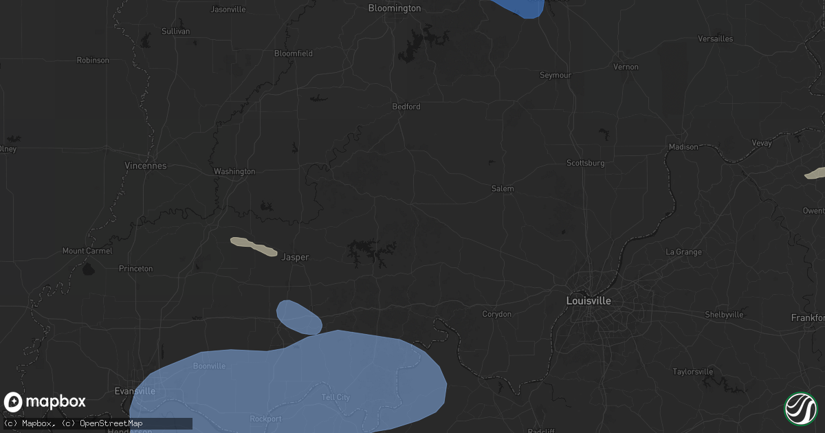 Hail map in Paoli, IN on August 16, 2026