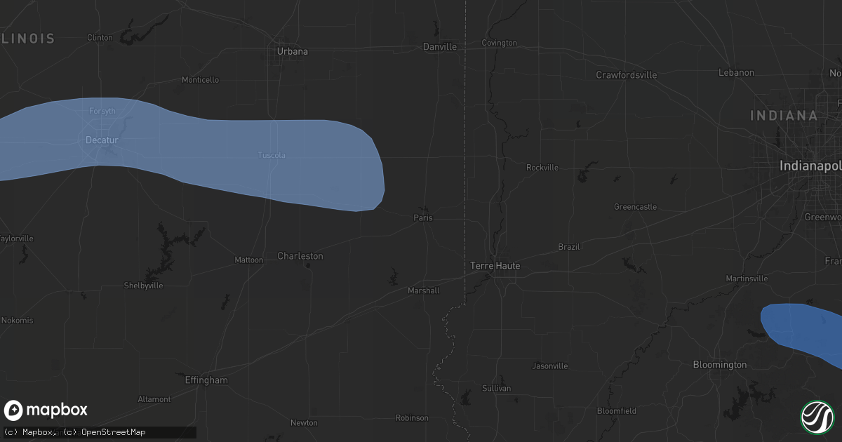 Hail map in Paris, IL on August 16, 2026