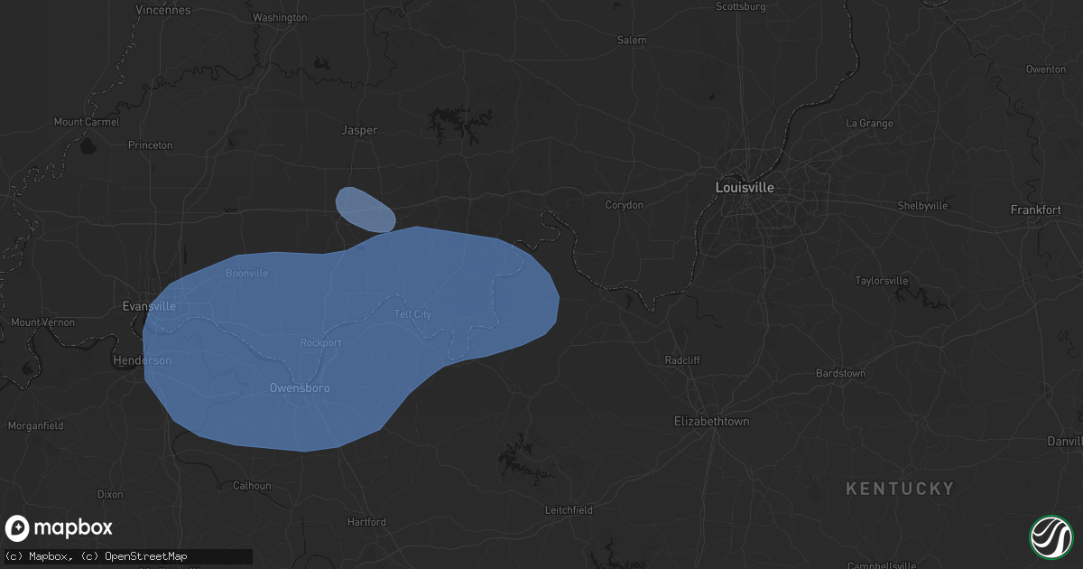 Hail map in Payneville, KY on August 16, 2026