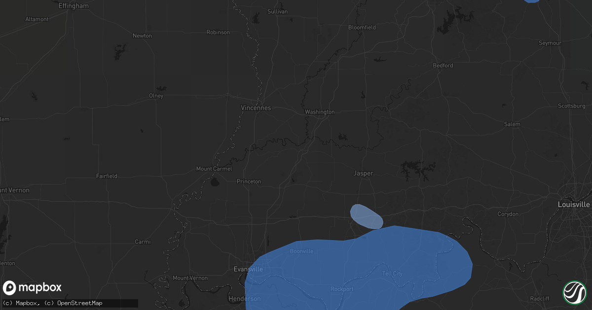 Hail map in Petersburg, IN on August 16, 2026