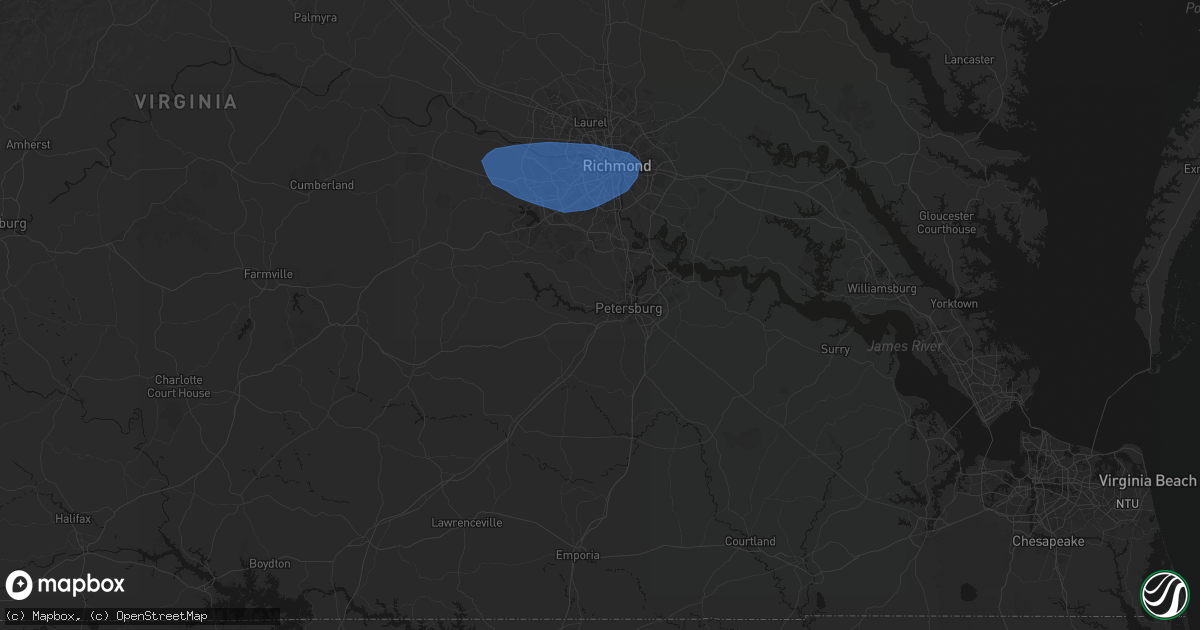 Hail map in Petersburg, VA on August 16, 2026