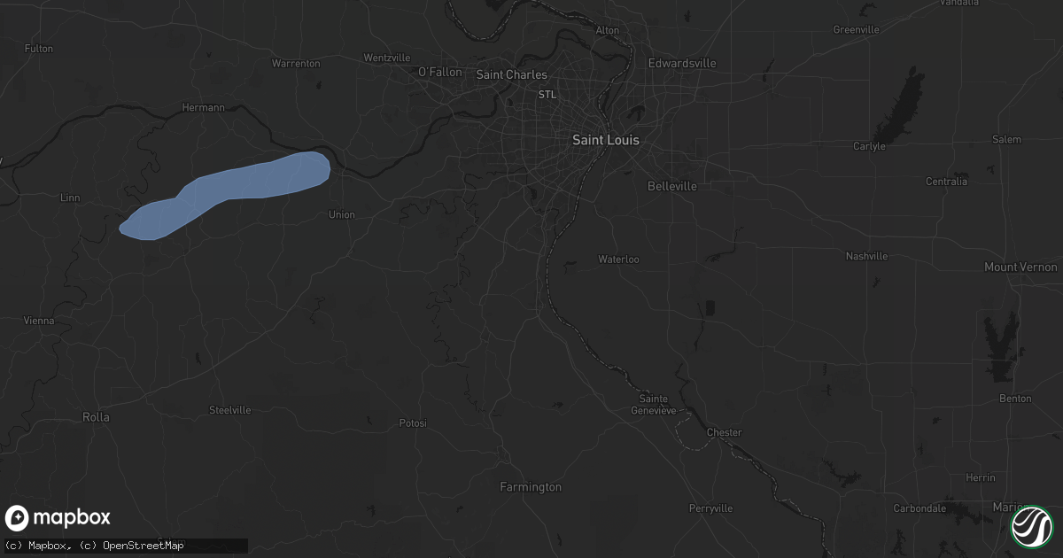 Hail map in Pevely, MO on August 16, 2026