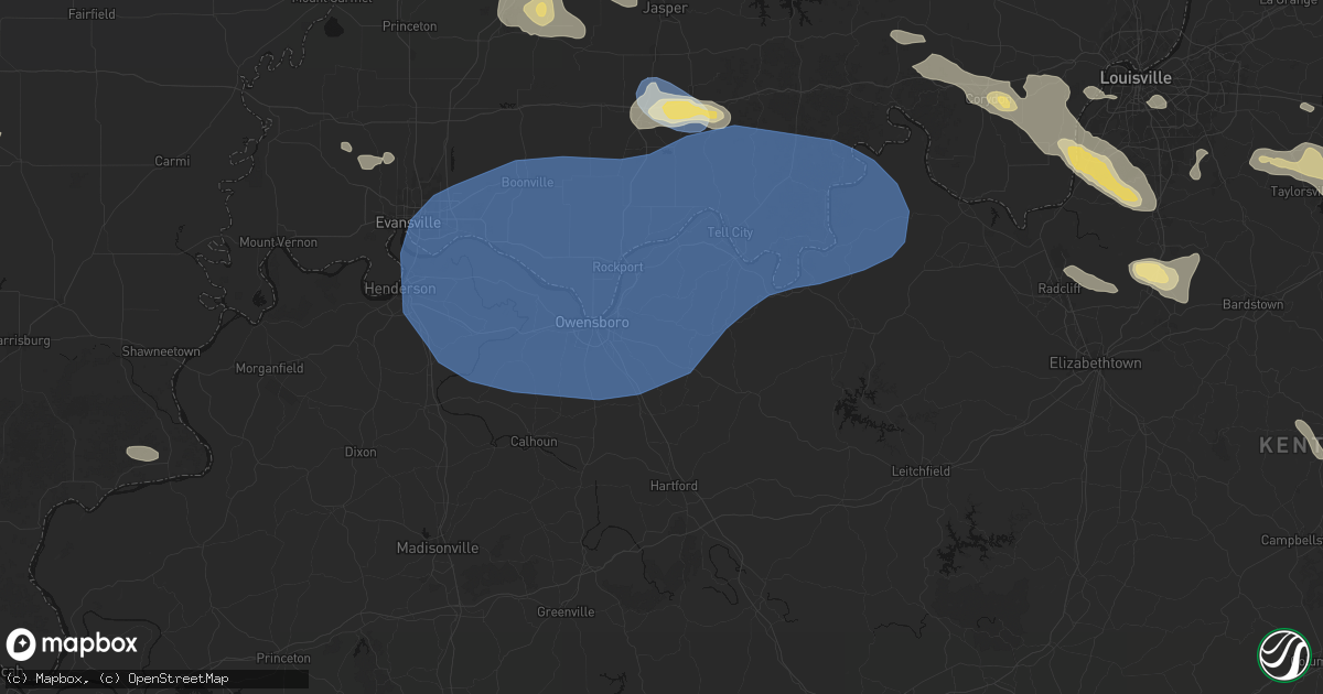 Hail map in Philpot, KY on August 16, 2026