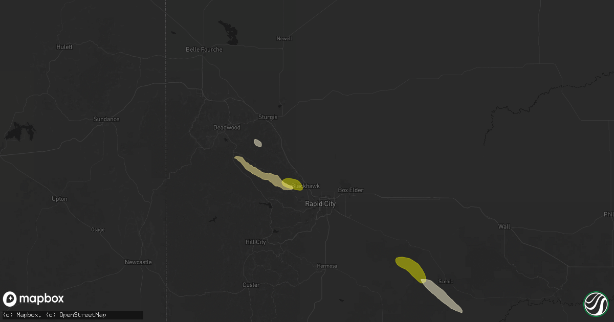 Hail map in Piedmont, SD on August 16, 2026
