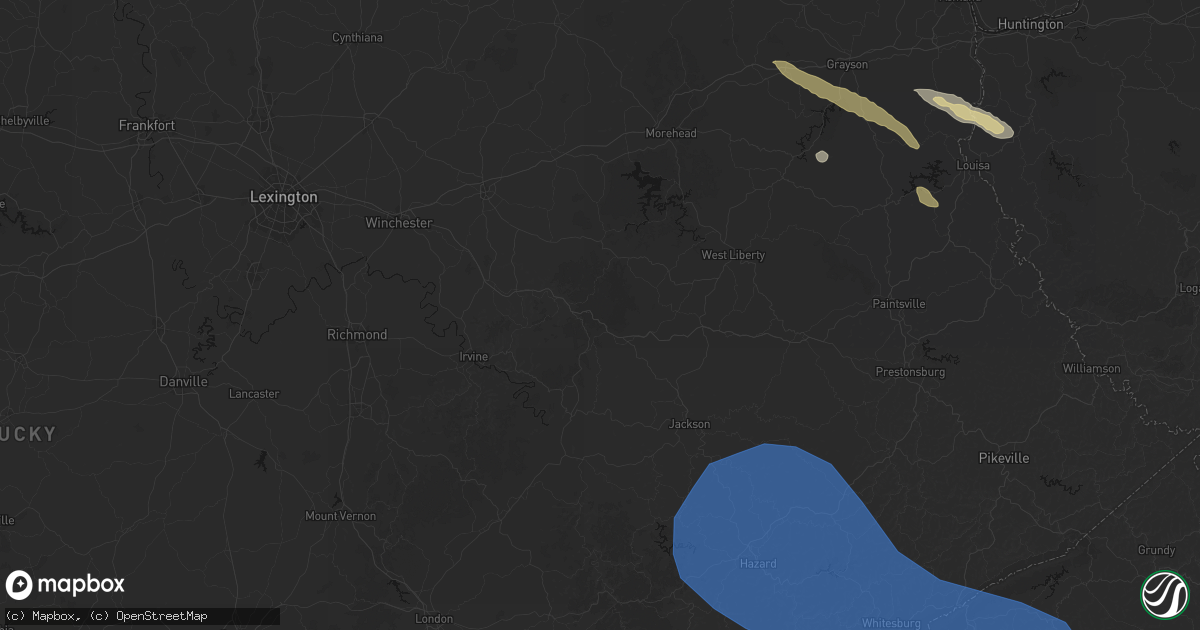 Hail map in Pine Ridge, KY on August 16, 2026