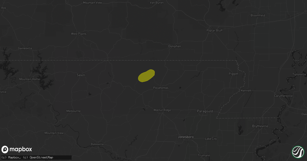 Hail map in Pocahontas, AR on August 16, 2026