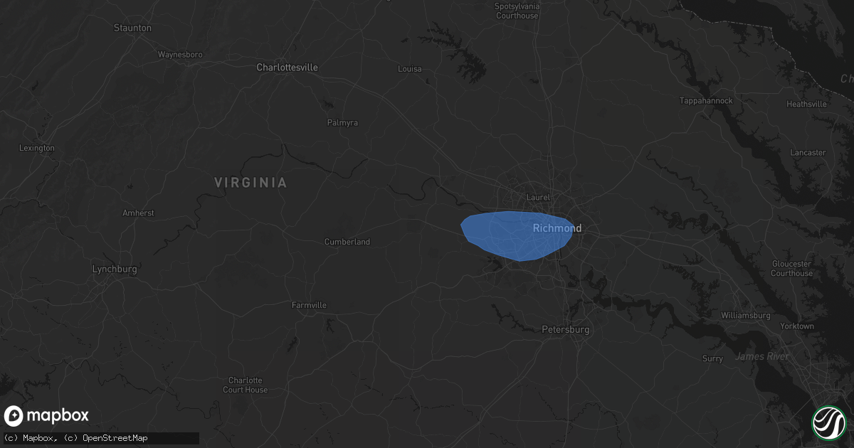 Hail map in Powhatan, VA on August 16, 2026