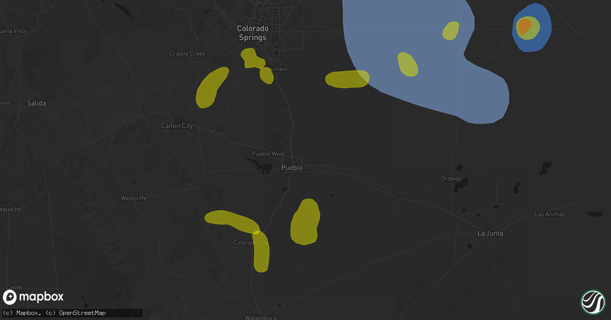 Hail map in Pueblo, CO on August 16, 2026