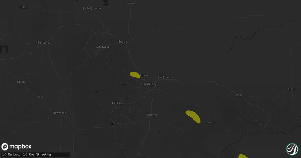 Hail map in Rapid City, SD on August 16, 2026