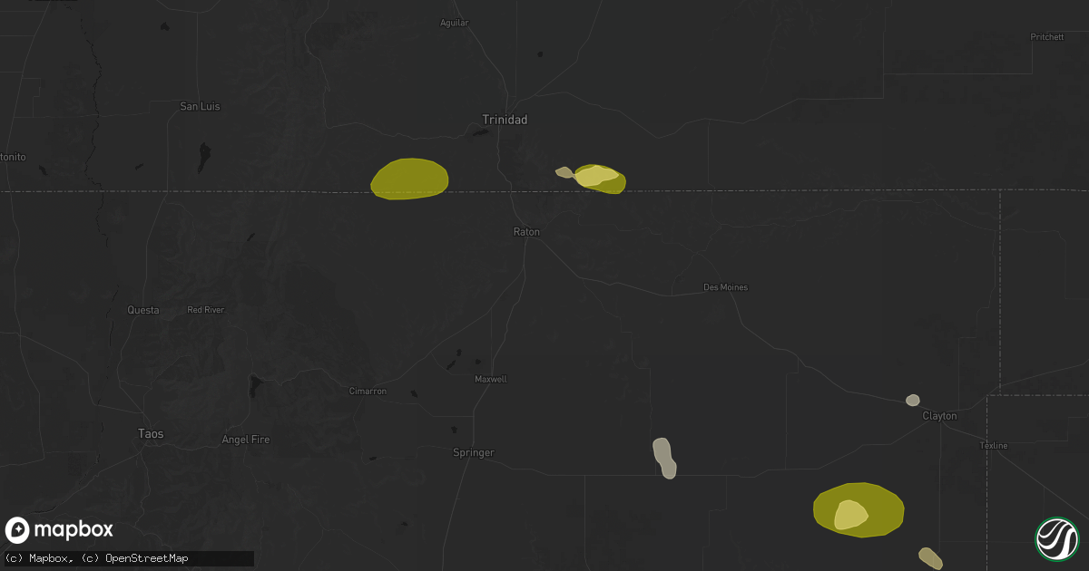 Hail map in Raton, NM on August 16, 2026