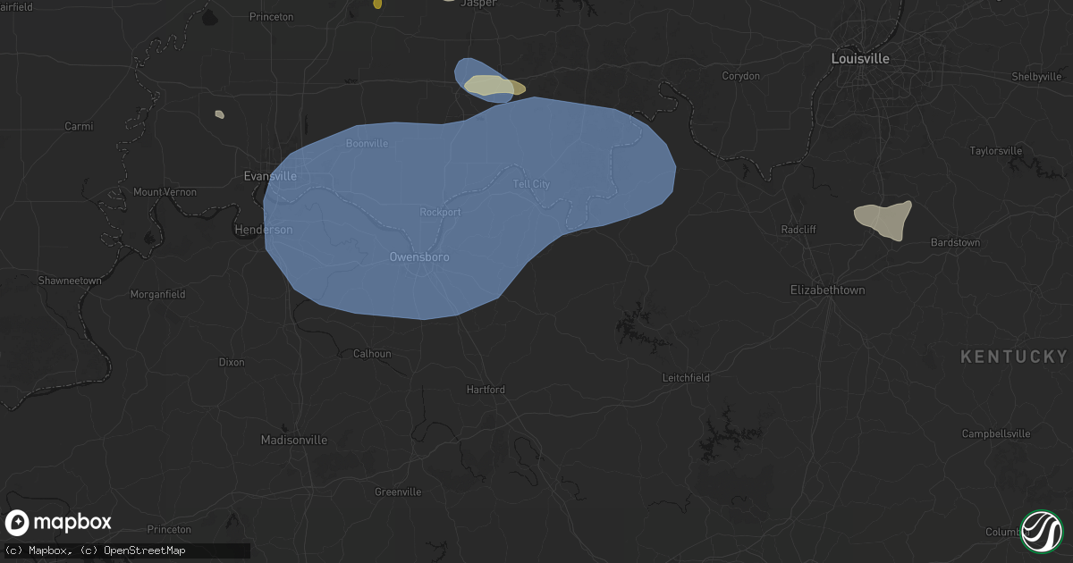 Hail map in Reynolds Station, KY on August 16, 2026