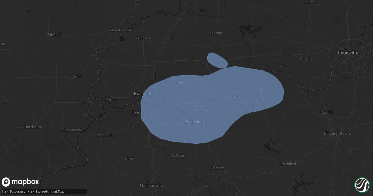 Hail map in Richland, IN on August 16, 2026