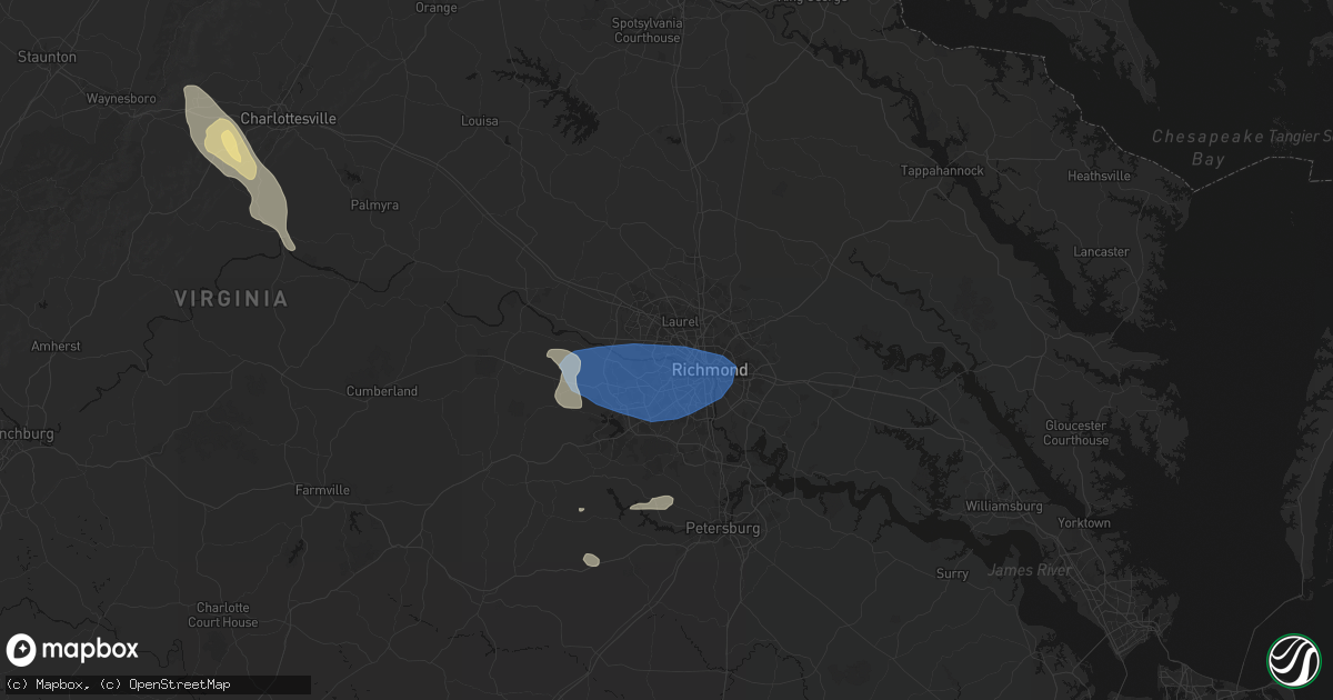 Hail map in Richmond, VA on August 16, 2026
