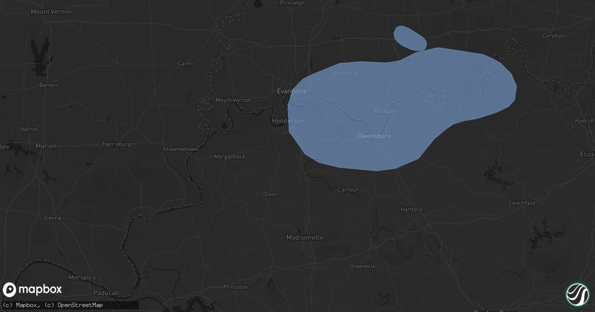 Hail map in Robards, KY on August 16, 2026