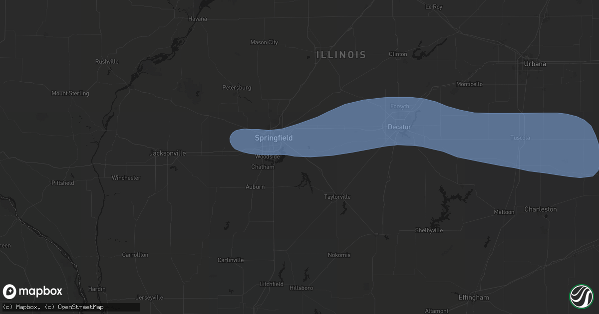 Hail map in Rochester, IL on August 16, 2026