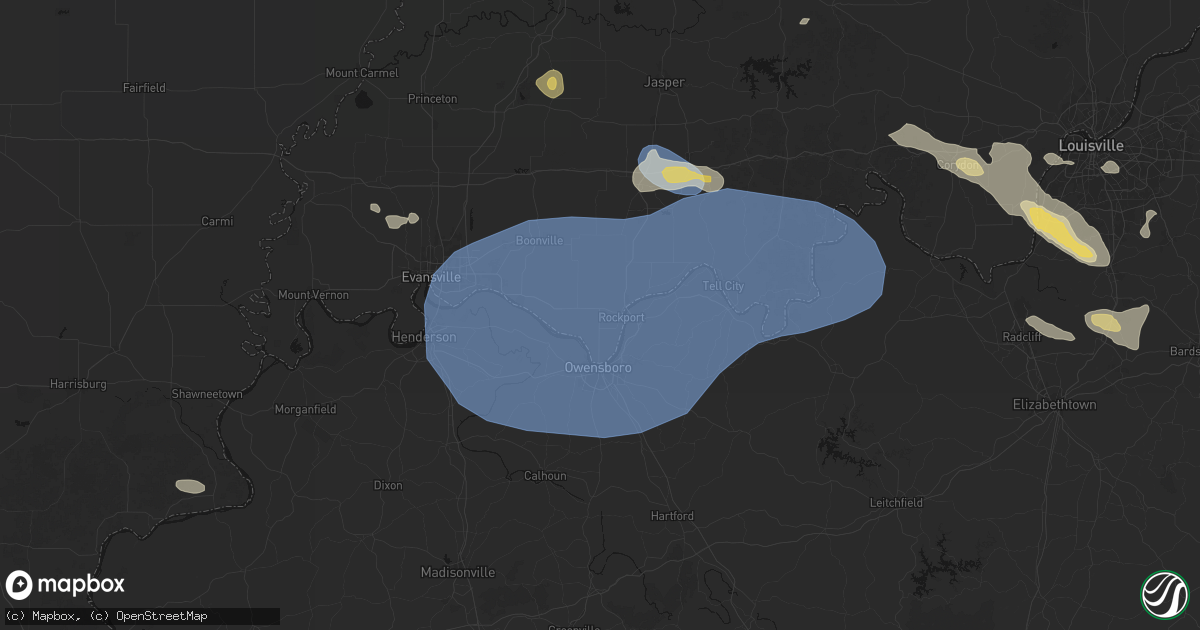 Hail map in Rockport, IN on August 16, 2026