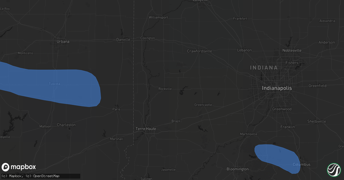 Hail map in Rockville, IN on August 16, 2026