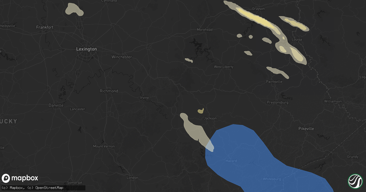 Hail map in Rogers, KY on August 16, 2026
