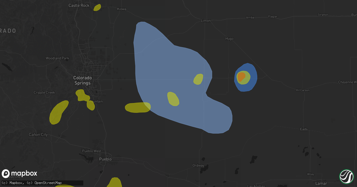 Hail map in Rush, CO on August 16, 2026
