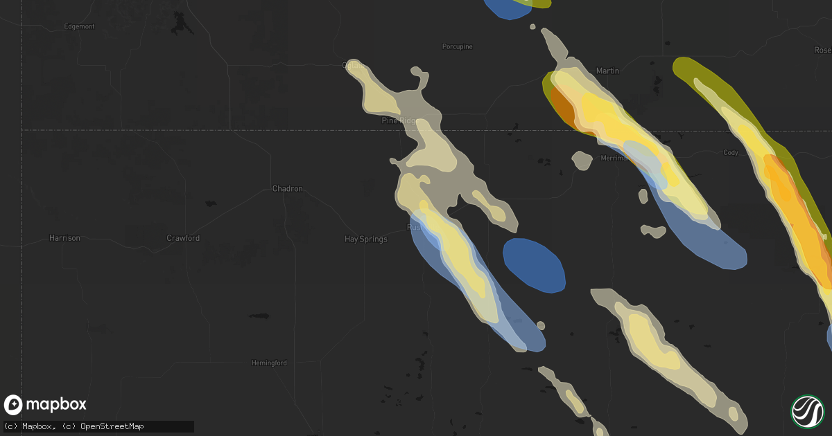 Hail map in Rushville, NE on August 16, 2026