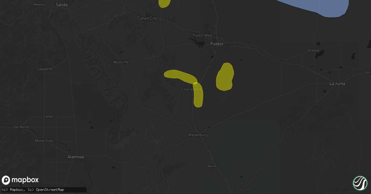 Hail map in Rye, CO on August 16, 2026