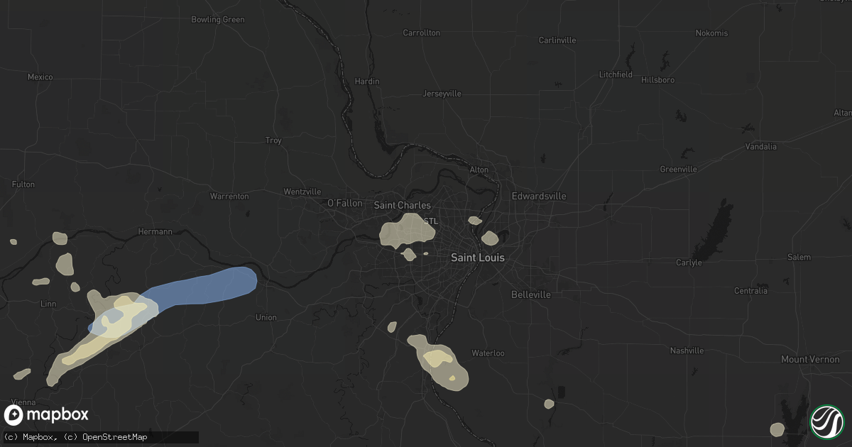 Hail map in Saint Ann, MO on August 16, 2026