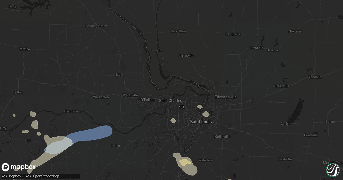 Hail map in Saint Charles, MO on August 16, 2026