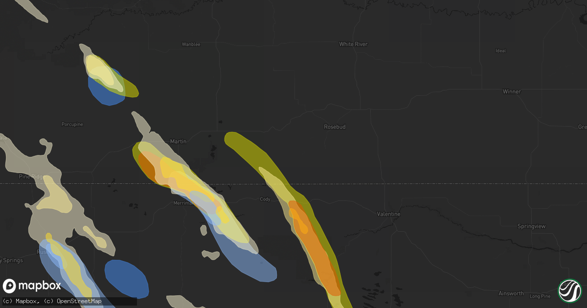 Hail map in Saint Francis, SD on August 16, 2026