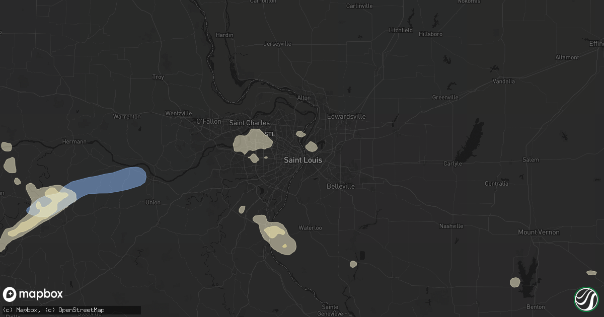 Hail map in Saint Louis, MO on August 16, 2026