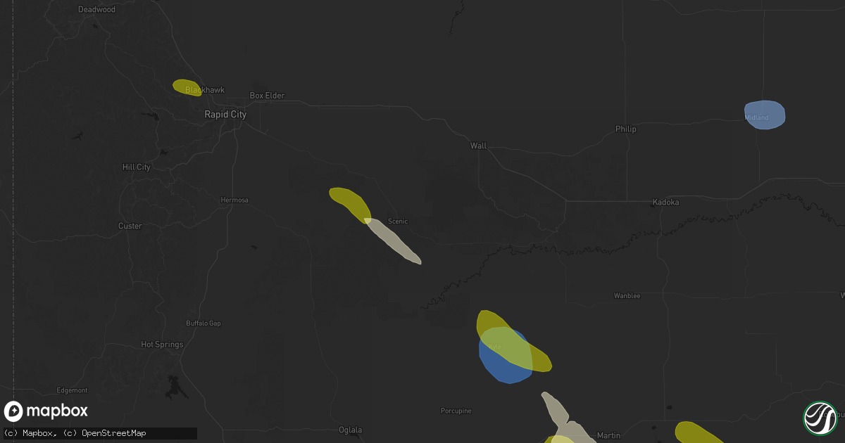 Hail map in Scenic, SD on August 16, 2026