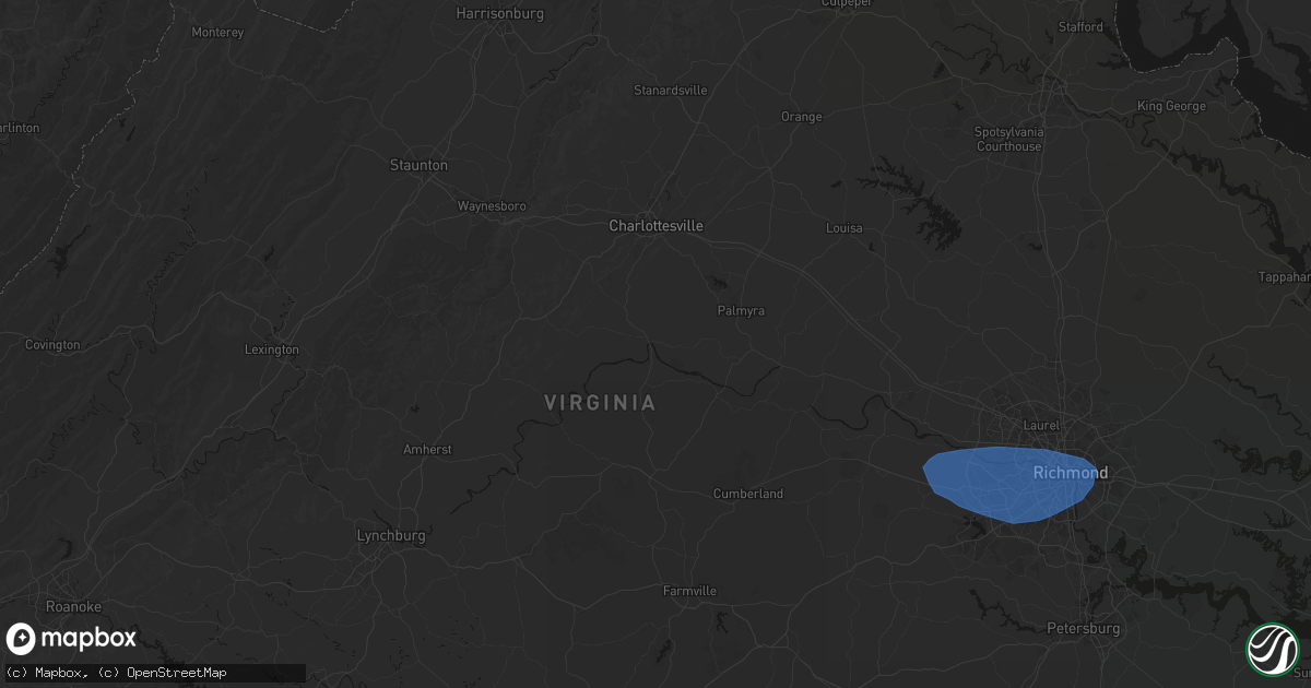 Hail map in Scottsville, VA on August 16, 2026